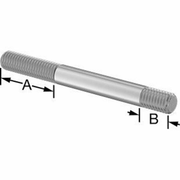 Bsc Preferred 18-8 Stainless ST Threaded on Both Ends Stud 1/2-13 Thread Size 1-3/4 and 3/4 Thread len 5 Long 92997A392